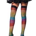 Rainbow thigh highs w. fishnet 9994 - multicolor - o-s
